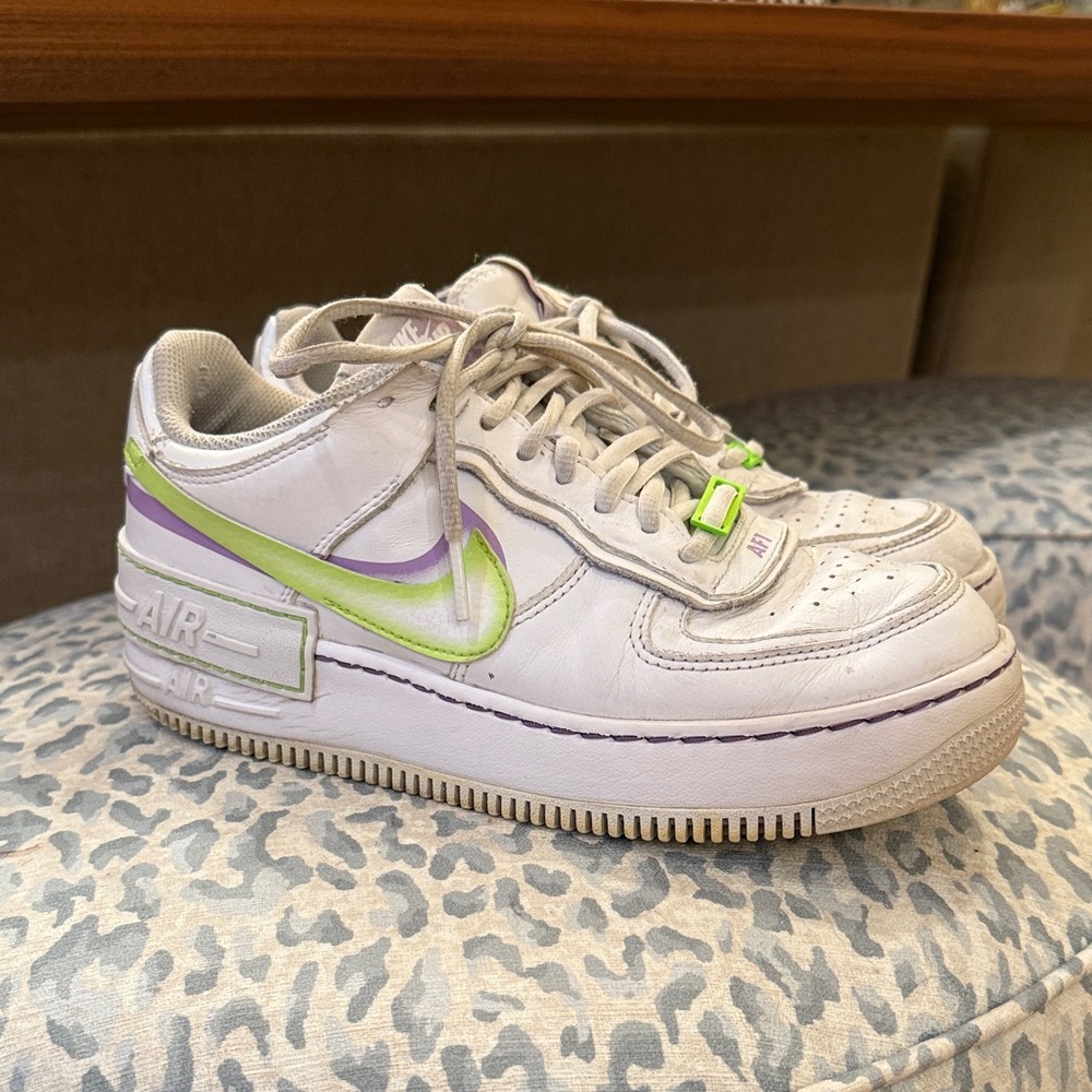 Nike Air Force 1 Low White with Green and Purple Accents